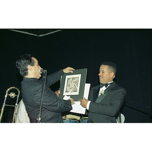 Willie Colon with José Masso on stage at Cultura Viva.