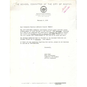 Letter, travel grants, February 6, 1978.