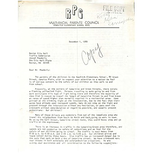Letter, Joseph Powderly, December 1, 1980.