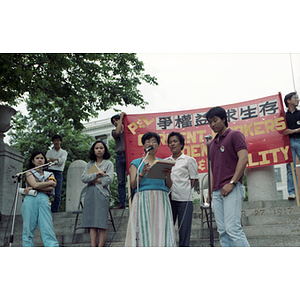 Speaker at a garment workers demonstration