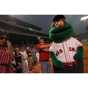 Joseph Bordieri with Wally the Green Monster at Fenway Park