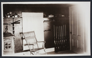 Interior view of a room in a duck blind, Ponkapoag, Canton, Mass., undated