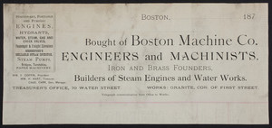 Billhead for the Boston Machine Co., engineers and machinists, Boston, Mass., 1870s