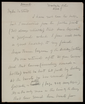 Thomas Lincoln Casey to George W. Steele, April 9, 1886, draft