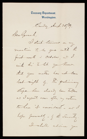 W. MacLennan to Thomas Lincoln Casey, August 25, 1889