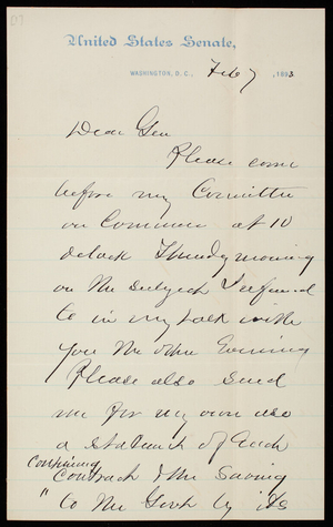 [William] P. Frye to Thomas Lincoln Casey, February 7, 1893