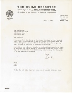 Letter from Fred Myers to Charles L. Whipple