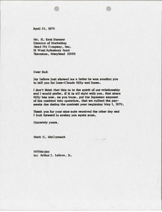 Letter from Mark H. McCormack to H. Kent Stanner