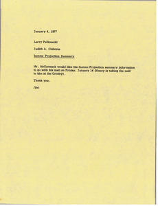 Memorandum from Judy A. Chilcote to Larry Pelkowski