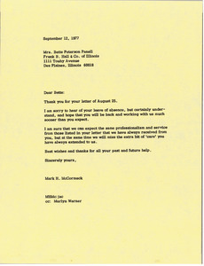 Letter from Mark H. McCormack to Bette Peterson Panell