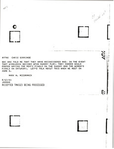 Telex prinotuts from Mark H. McCormack to Chris Gorringe