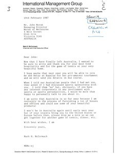 Letter from Mark H. McCormack to John Moran