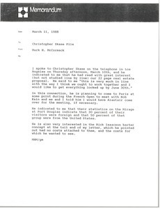 Memorandum from Mark H. McCormack to Christoper Skase file