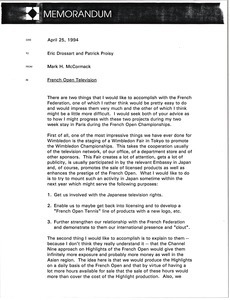 Memorandum from Mark H. McCormack to Eric Drossart and Patrick Proisy