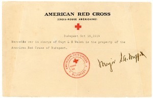 Registration for American Red Cross automobile