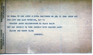 Telegram from Elaine and Manny Kline to Donald Levy and Alan Peterson