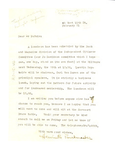 Letter from Independent Citizens Committee for the Arts, Sciences and Professions to W. E. B. Du Bois