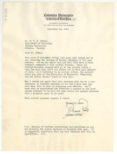 Letter from Columbia University to W. E. B. Du Bois
