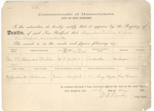 Death record of Alexander Du Bois