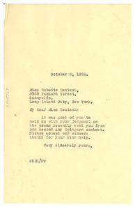 Letter from W. E. B. Du Bois to Babette Deutsch