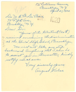 Letter from August Kelso to W. E. B. Du Bois