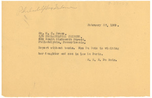 Telegram from W. E. B. Du Bois to The Philadelphia Tribune