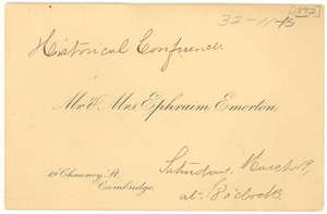Visiting Card from Mr. & Mrs. Ephraim Emerton