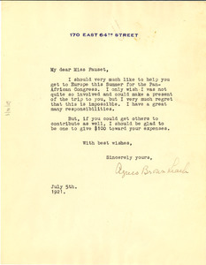 Letter from Agnes Brown Leach to W. E. B. Du Bois