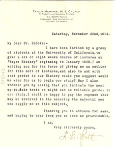 Letter from A. L. Scott to W. E. B. Du Bois
