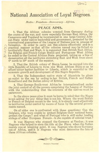 National Association of Loyal Negroes: Peace Aims
