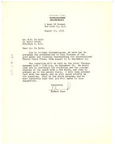 Letter from Howard Fast to W. E. B. Du Bois