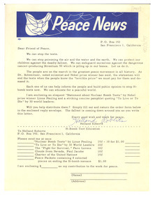 Circular letter from Peace News to W. E. B. Du Bois