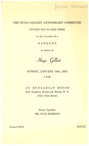Hugo Gellert banquet invitation and program