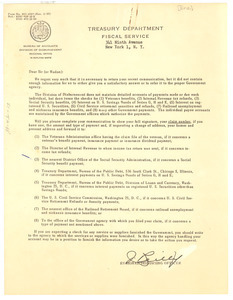 Form Letter From Treasury Dept. Fiscal Service To W. E. B. Du Bois ...