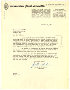 Letter from American Jewish Committee to W. E. B. Du Bois