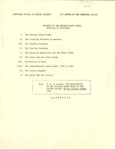 'History of the African Slave Trade' Fall 1956 syllabus