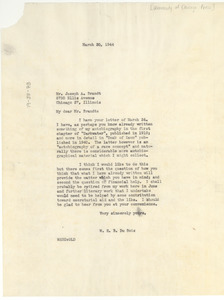 Letter from W. E. B. Du Bois to University of Chicago Press