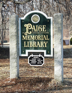 Paige Memorial Library: sign in front of the library
