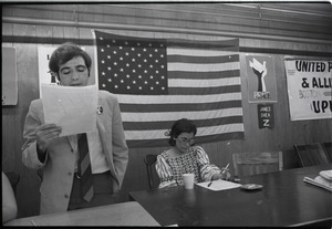 Student Mobilization Committee to End the War in Vietnam meeting against SDS violence: view of speaker