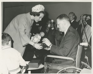 Dr. Louis Stevenson presenting Princess Benedikte of Denmark with a gift thanking her for her visit