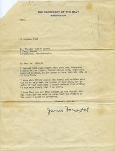 Letter from James Forrestal (Secretary of the Navy) to Stanley Walter Lipski