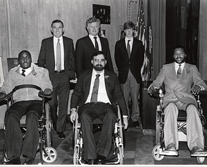 Mayor Raymond L. Flynn, Senator Edward M. Kennedy and Patrick Kennedy, Darryl Williams, Director of Handicapped Affairs Commission Charles Sabatier and Darryl Stingley