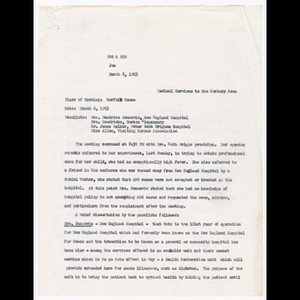 Memorandum from Joe to OPS and MS about meeting on March 6, 1963 discussing medical services to the Roxbury area, flier for meeting on March 6, 1964 about medical needs in the Roxbury area and informational sheet