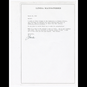 Letter from Linda to Walter about meeting on April 12, 1990
