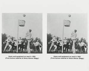 Photographic prints of an early basketball game, 1892