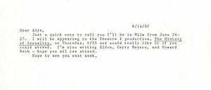 Correspondence from Lou Sullivan to Alyn Hess (June 14, 1987)