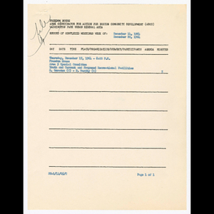 Minutes and attendance list for area 5 special committee meeting on December 17, 1964