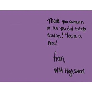 Card from Ward Melville High School