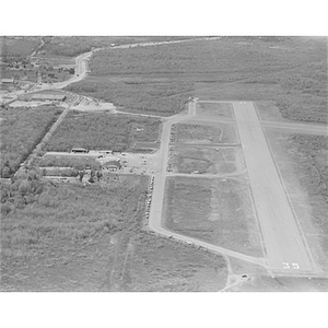 Memorial Airport Wiggins Airways, view of hangars, landing strips, and the area, Norwood, MA