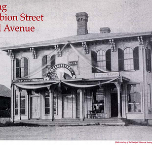 Bank building, corner of Albion Street and Railroad Avenue, circa 1868